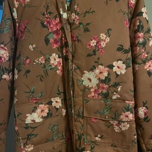 Floral Kids Puffer Jacket - Brown and Pink
